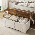 47.2" Wooden Storage Bench with 2 Safety Hinges, Flip Top Storage Trunk, 300lbs Load Capacity, Blanket Organizer Bench for Entryway Hallway Bedroom Living Room, White Walnut