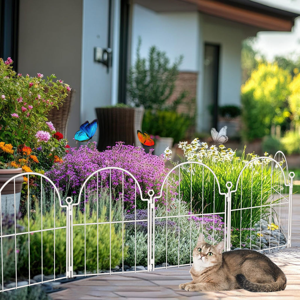 10 Pack White Decorative Garden Fence, 17in(H) x 10ft(L), with Ground Stake