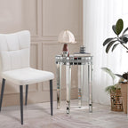 19.7" Mirror Side Table Round End Table with Crushed Diamond and Glass Top, Silver Coffee Table for Living Room, Bedroom, Sofa, Corner