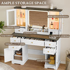 Xixini 43.3" Farmhouse Vanity Desk with LED Mirror, RGB Cabinets, White