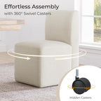 CHITA Dining Chairs with Casters Set of 4, Fully Assembled, Linen | FSC Certified Upholstered Armless Modern Rolling Dining Chairs with Rollers for Bedroom Reading Room Living Room