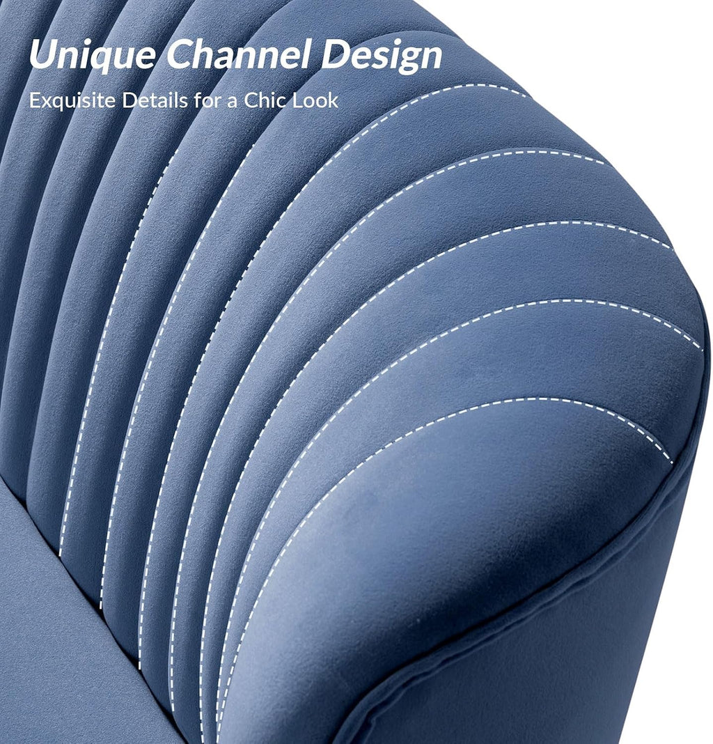 TINA'S HOME Mid-Century Velvet Loveseat Sofa, Upholstered Loveseat Couch with Golden Metal Legs, Small Tufted 2-Seat Sofa Armless Love Seat for Living Room Bedroom, Slate Blue
