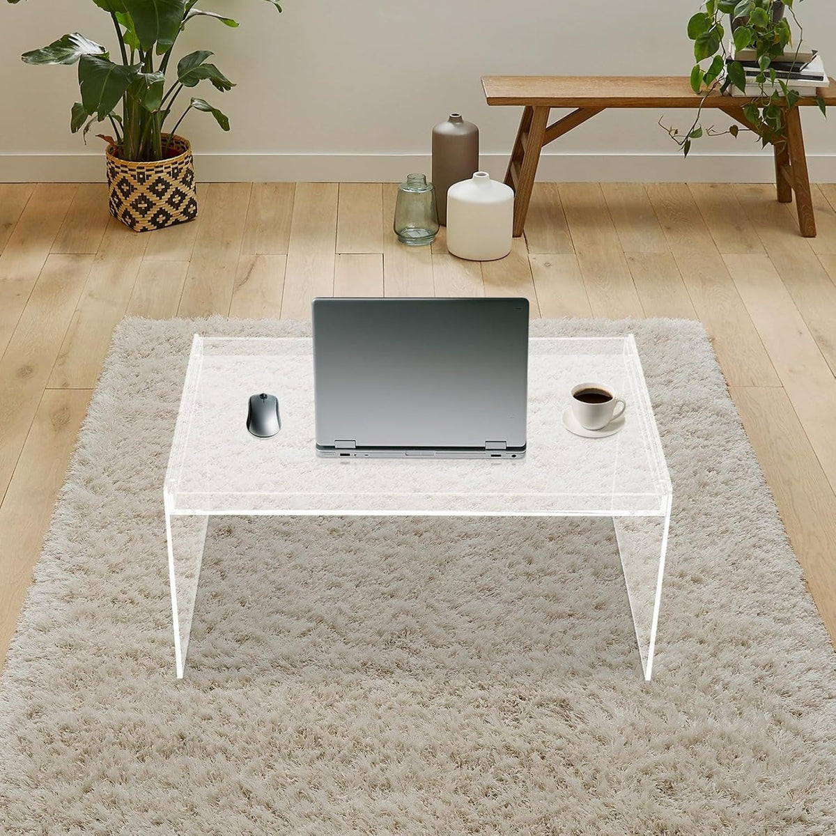Modern Acrylic Table Clear, Rectangle Acrylic Side Table Furniture, Modern Tea Table 31.5 * 19.7 * 15.7in for Living Room, Office Reception and Bedroom(Clear)