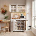 70.8" Tall Pantry Cabinet with LED & Charging Station, Freestanding White Kitchen Storage Cabinet with Spacious Countertop, Adjustable Shelves and Door Side Racks for Dining Living Room