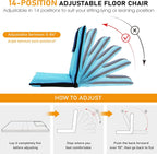 FASTMOMENT Floor Chair with Back Support 14-Position Adjustable Floor Chair Portable Ground Seating for Adults Foldable Meditation Seat with Japanese KOYO Bearings & Washable Linen Cover (Bright Blue)