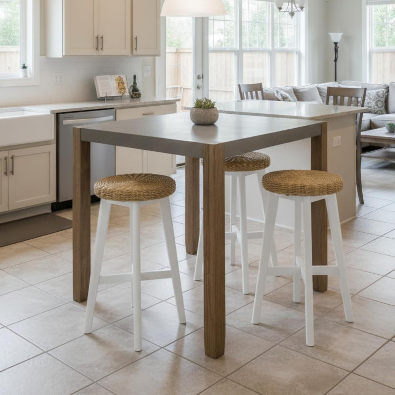 Alaterre Furniture Newport Dining Table for 4 – Rustic Industrial 42” x 36” Kitchen Table with Gray Faux Concrete Top & Light Amber Wood Legs
