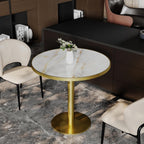 31.5" Round Tulip Table with 1.2" Thick Gold Vein Onyx Sintered Stone Top (Marble Look) & Brushed Gold Frame, Modern Luxury Dining Table for 2-4 People for Kitchen Nook, Café & Patio