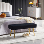 Homedot Black Velvet Ottoman Bench Simple Design Soft Velvet Dining Room Bench Tufted for Kitchen, Upholstered Entryway Bench with Sturdy Metal Legs for Home