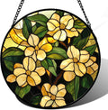 Stained Glass Window Hanging - Yellow Flower Green Leaf Suncatcher for Doors Garden Patio Fall Decor Sun Catchers Christmas Mother's Day Birthday Gifts for Women Men Mom Nana Friend 6.3 in
