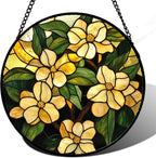 Stained Glass Window Hanging - Yellow Flower Green Leaf Suncatcher for Doors Garden Patio Fall Decor Sun Catchers Christmas Mother's Day Birthday Gifts for Women Men Mom Nana Friend 6.3 in