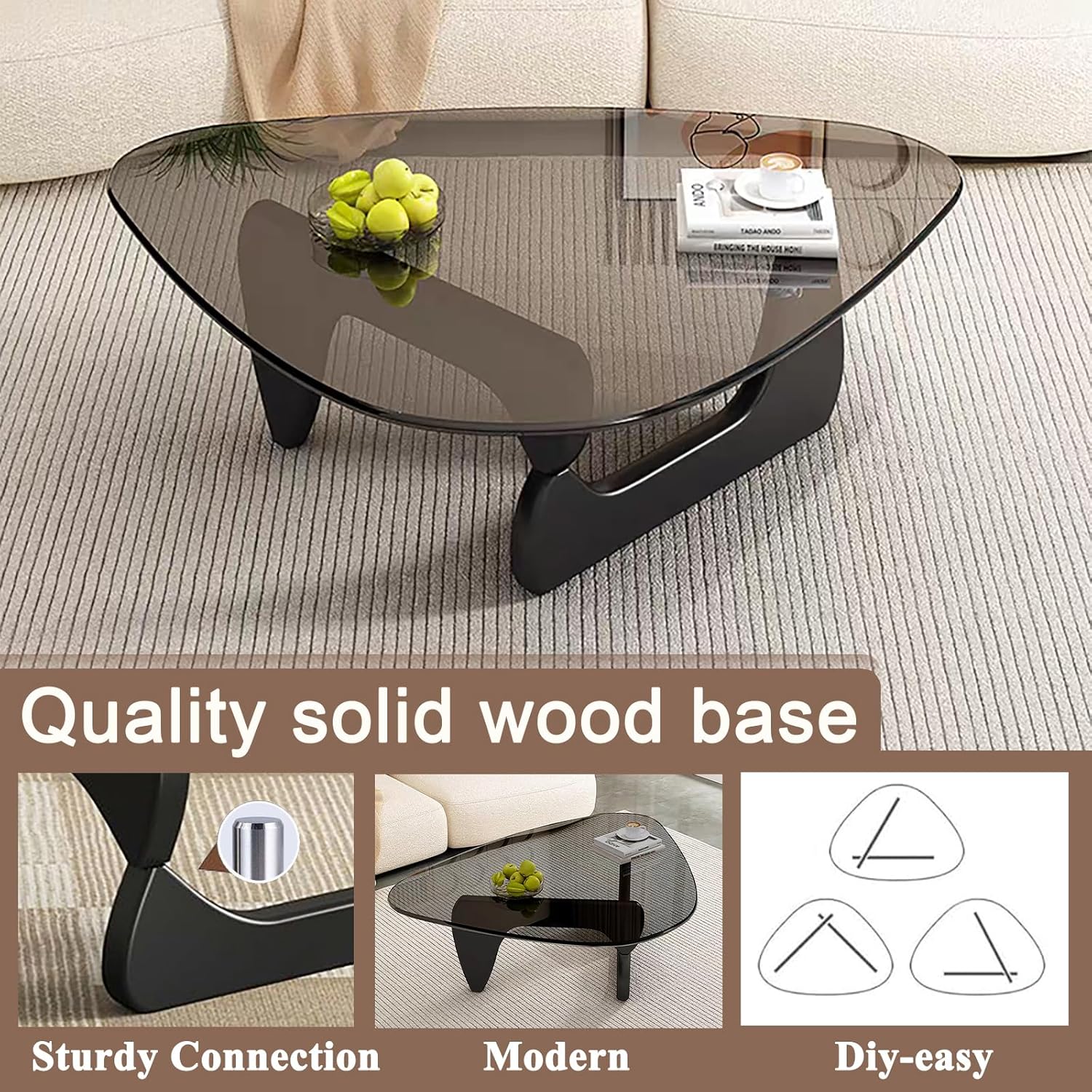 Modern Glass Coffee Table, Mid Century Coffee Table, Small Coffee Table for Living Room,Suitable for Bedroom Living Room Reception Office Tables (Black/Grey, Small)