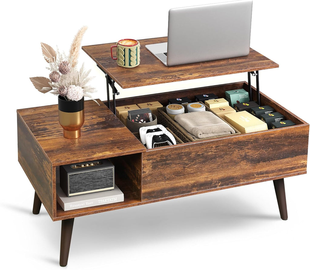 WLIVE Coffee Table with Storage & Lifting Top for Living Room, 21" Small Lift Top for Small Space Apartment, 31" Wooden Multifunctional Coffee & Dining Center Table for Home Office Work, Rustic Brown