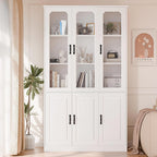 MU 78.7" Tall Kitchen Pantry with 3 Glass Doors, Freestanding China Cabinet with Adjustable Shelves, Large Kitchen Pantry Storage Cabinet Cupboard for Dining Room, Living Room, White (X-Large, 46" W)