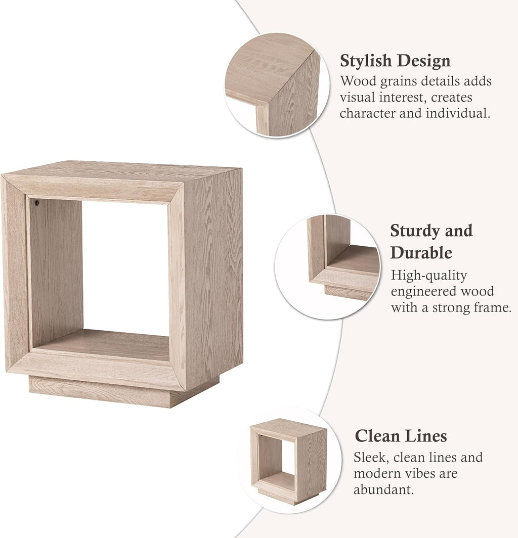 COZAYH Farmhouse End Table, Open Cube Accent Table with Geometric Frame, Modern Minimalist Side Table, Light Grey