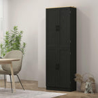 4-Door Mid-Century Freestanding Kitchen Pantry Cabinet with Full Adjustable Shelves, Distressed Black Finish and Classic Design
