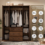 TOKSOM 4 Doors Freestanding Armoire Wardrobe Closet, 72" Walnut Wardrobe Armoire Wooden Closet Large Capacity Storage with 3 Drawers & 3 Hanging Rod Shelves Clothes Organizer