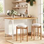 Christopher Knight Home Elle 56" Kitchen Island with Open Storage, Farmhouse Rubberwood Kitchen Island Table with Arch Detail, Storage Cabinet with 3 Open Shelves, Kitchen Prep Table, White+Natural