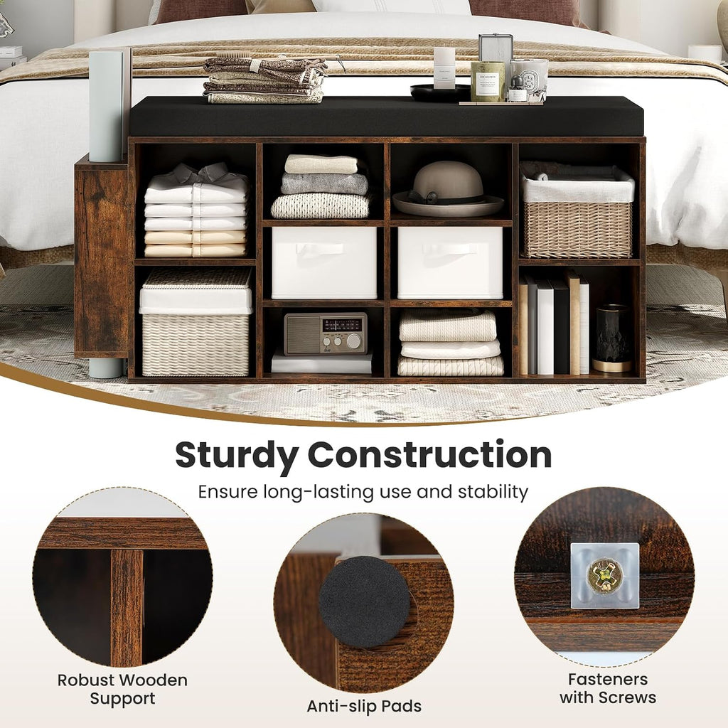 Giantex Shoe Storage Bench with Umbrella Stand, 10-Cubby Entryway Shoe Rack Organizer with Padded Seat, Adjustable & Removable Shelves for Hallway, Living Room & Bedroom (Rustic Brown)
