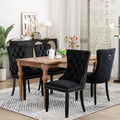 Velvet Upholstered Dining Chairs Set of 4, Modern Mid-Century Kitchen Chairs with High Back, Nailhead Trim and Solid Wood Legs,Metal Pulling Ring for Dining Room Living Room,Black