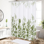 MitoVilla Sage Green Long Shower Curtain Set 72 x 78, Plant Leaves Fabric Shower Curtains 78 inch Long for Rustic Bathroom Decor, Chic Vintage Shower Curtain with Hooks