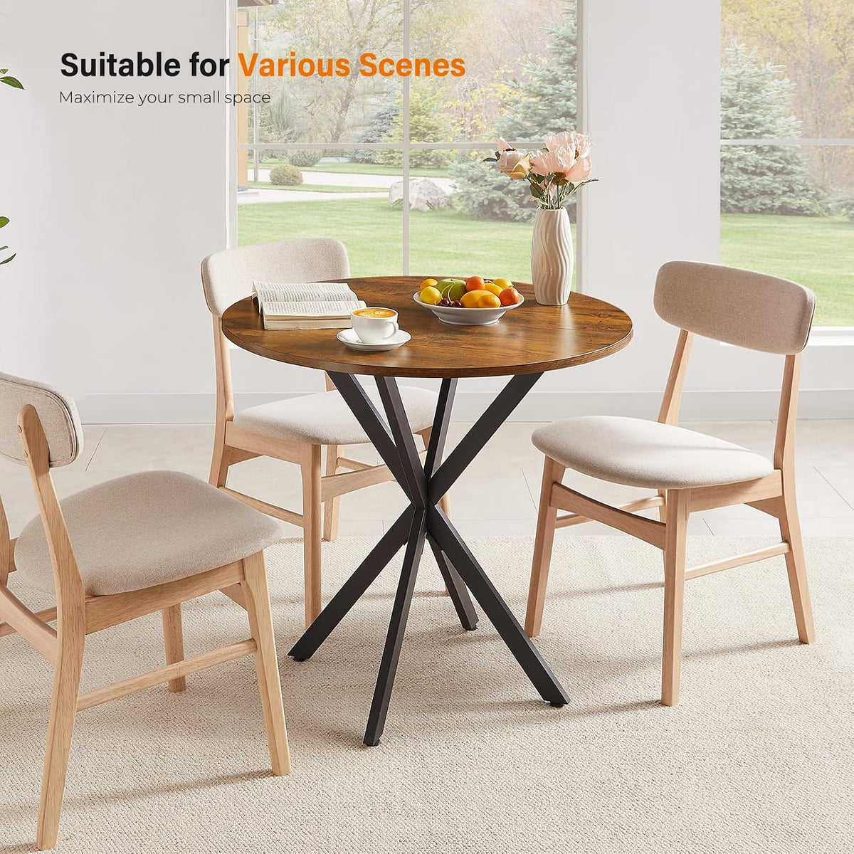 Vantic 31.5" Small Round Dining Table for 2-4, Round Kitchen Table for Small Spaces, Farmhouse Circle Dining Room Table for Kitchen and Living Room, Rustic Brown