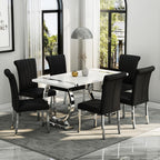 Asday Black and Silver Dining Chairs Set of 2, Modern Faux Leather Upholstered Dining Room Chairs with High Back and Metal Chrome Legs for Kitchen, Living Room, Restaurant, Apartment