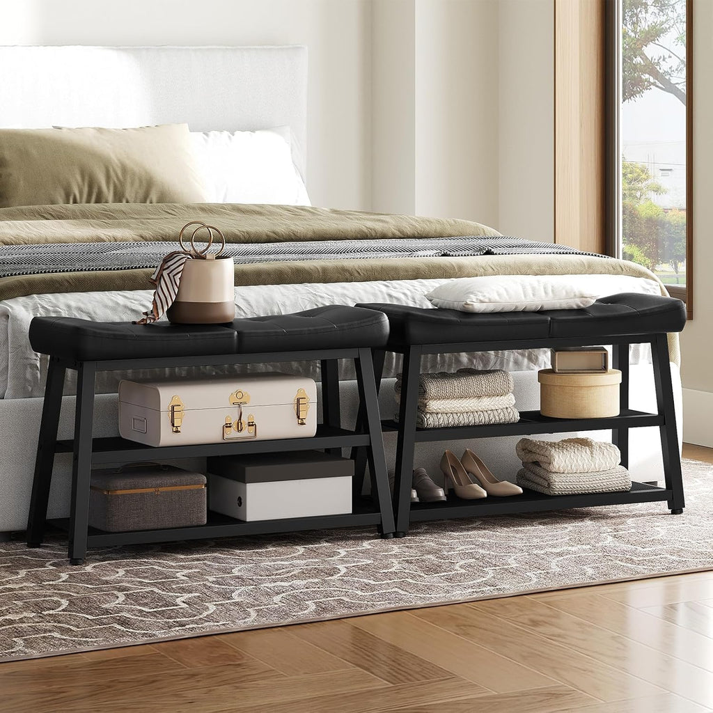 YATINEY Shoe Bench, 3-Tier Shoe Rack, Entryway Bench with Storage and Cushion, for Hallway, Foyer, Bedroom, Black HX02BB