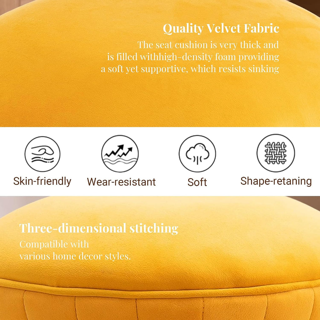 Multifunction Velvet Ottoman, Upholstered Vanity Stool Chair, Sturdy Round Footstool for Makeup, Living Room, Bedroom, Entryway (Mustard)