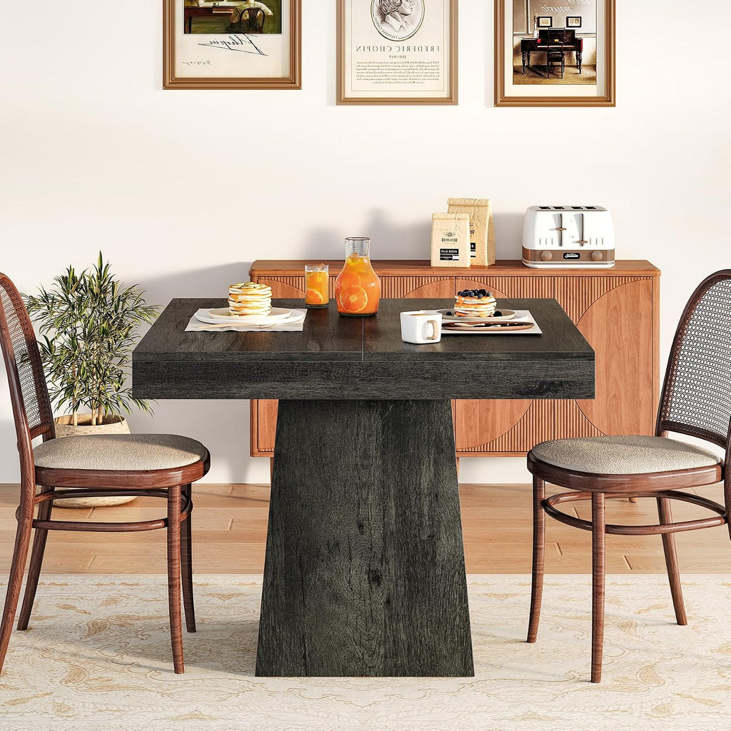 LITTLE TREE Dining Table for 4 People, 31.5-Inch Square Small Kitchen Table, Farmhouse Dinner Table with Sturdy Pedestal Base for Restaurant, Dining Room, Living Room, Grey