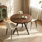 34.6" Round Dining Table Set for 2, Walnut Small Dining Room Set | Space-saving MDF Tabletop, 2 Beige PU Leather Chairs, Great for Modern Kitchen, Coffee, Restaurant, Office, Sturdy & Seamless