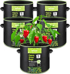 BN-LINK 5-Pack 10 Gallon Grow Bags, Heavy Duty Aeration Fabric Pots with Handles, Thickened Nonwoven Plant Bags for Vegetables, Flowers, Fruits