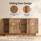 ModernMate 63'' Sideboard Buffet Cabinet with 4 Sliding Doors, Wood Credenza Storage Cabinet with Pedestal Base, Large Side Board with Adjustable Shelf for Living Room, Kitchen, Hallway, Walnut