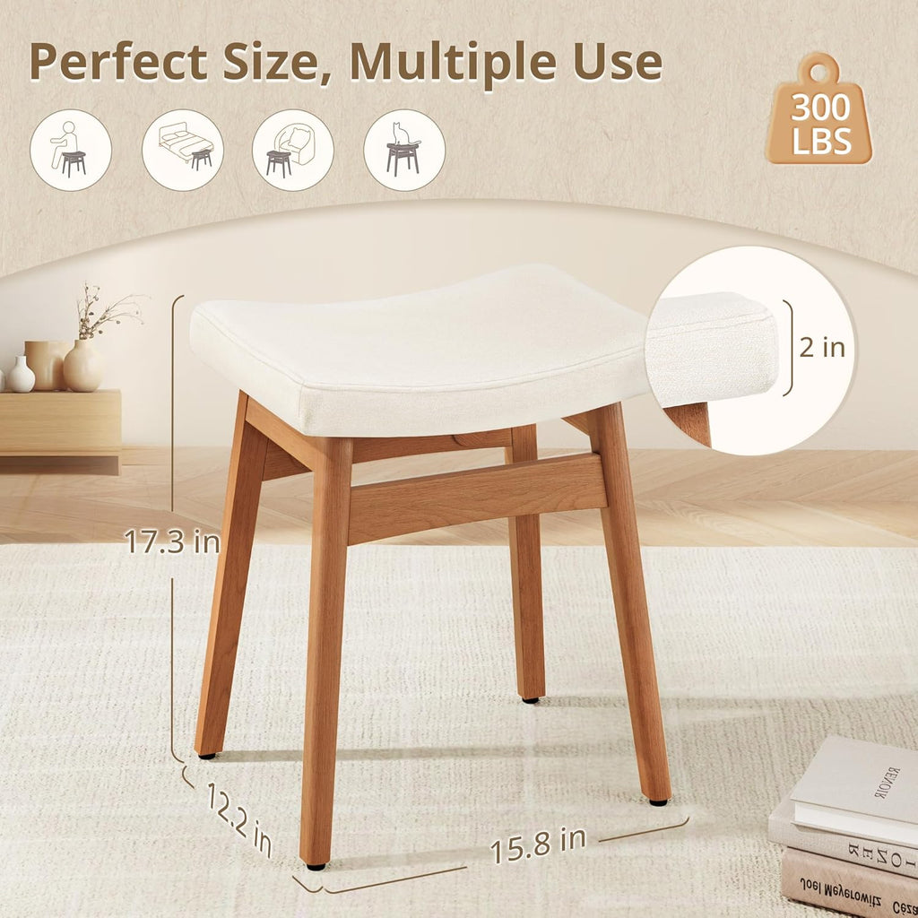 LUE BONA Vanity Saddle Stool with Wood Legs, 17.3" H Compact Makeup Stool with Sick Upholstery, Vanity Bench for Bedroom, Entryway & Bathroom, 300 lb Weight Capacity