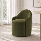 KISLOT Upholstered Dining Chairs Set of 4 with Caster, Pre-Assembled, Green | Modern Dining Room Chairs with Wheels, Rolling Vanity Chair with Round Backrest for Kitchen, Bedroom, Dressing, Linen Fabric