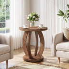Tribesigns End Table, Round Side Table with Storage, Farmhouse Nightstand Bedside with Round Tabletop, Accent End Table for Living Room Bedroom Small Space, Wooden Accent Furniture, Rustic Brown