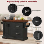 53" Large Kitchen Island with 3.5" Thick Desktop, Spice and Towel Racks, Rolling Kitchen Island with Storage on 5 Wheels, 2 Extra-Large Drawers, for Home, Kitchen, Dining Room, Black