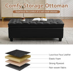 WUTUTUEE 50" Faux Leather Storage Ottoman Bench, End of Bed Upholstered Rectangle Storage Ottoman Tufted Living Room Bedroom Bench with Safety Hinge, Solid Wood Legs, Loads 500 lb(Black)