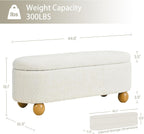 VKNOW 44.8" Storage Ottoman Bench End of Bed Bench with Hinge, Beige | Cute Spherical Solid Wood Stool Legs, Comfortable Fabric, No Assembly, Bedroom Living Room Entryway Dressing Areas