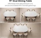 IRONCK 71" Oval Dining Table for 4-8, Modern Farmhouse Dining Table with Hidden Storage & Fluted Base, 1.6" Thick Faux Quartz Top, Dinner Table for Dining Room Kitchen Home Office, Black