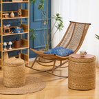 Round Storage Pouf Ottoman Hand Weaving Natural Boho Straw Footstool Pouffe | Breathable material, Hand‑woven from natural straw, Artisanal hand‑crafted texture, Bohemian home decor accent