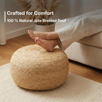 · REDEARTH · Jute Circular Low Pouf Ottoman - Boho Foot Stool - Natural | Jute, 18"x18"x10"; Braided Jute Pouf, Accent Sitting Doubles as Foot Rest; Great for Living Room, Patio, Outdoor, Bedroom