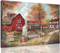 CYULWNNO Farmhouse Canvas Wall Art Farm Stand Landscape Painting Nature Rustic Scenery Canvas Prints Vintage Red House Wall Decor Framed for Living Room Bedroom