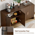 ONBRILL 60" Sideboard Buffet Cabinet with Storage, Curved Design Farmhouse Modern Coffee Bar Cabinet with 4 Doors & Adjustable Shelves for Living Room, Kitchen, Hallway, Walnut