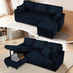 84" Corduroy Pull Out Sofa Bed w/Adjustable Backrests, Blue