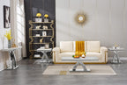 Marble End Table Modern Square Silver Living Room Table Sofa Side Table with Mirrored X-Shape Stainless Steel Base, Luxury White Faux Marble Small Bed Side Corner Table for Living Room Bedroom