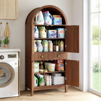 Apicizon 70" Tall Arched Kitchen Pantry Cabinet, 6-Tier Modern Fluted Wood Storage Cabinet with Doors Drawer & Adjustable Shelves, Farmhouse Cupboard Organizer for Dining Room, Bathroom, Walnut