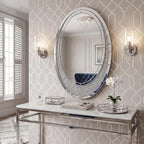 2 Piece Mirrored Console Table & Oval Wall Mirror Set, 39.5" Silver Entryway Sofa Table with Crystal-Inlaid Olive-Shape Base and Crush Diamond Round Wall Mirror Set for Entryway Hallway Entrance