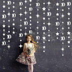 Silver 10th Birthday Decorations Number 10 Circle Dot Twinkle Star Garland Metallic Hanging Streamer Banner Backdrop for Girls Boys Double Digits Ten Year Old Birthday 10th Anniversary Party Supplies