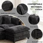 SoarFlash 149.61" Chenille U Shaped Modular Sofa with Ottoman,Black