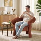ANJ Modern Chenille Accent Chair, Barrel Armchair with Solid Wood Legs & Curved Backrest, Modern Arm Chair with Upholstered Fabric for Living Room & Vanity Room, Orange